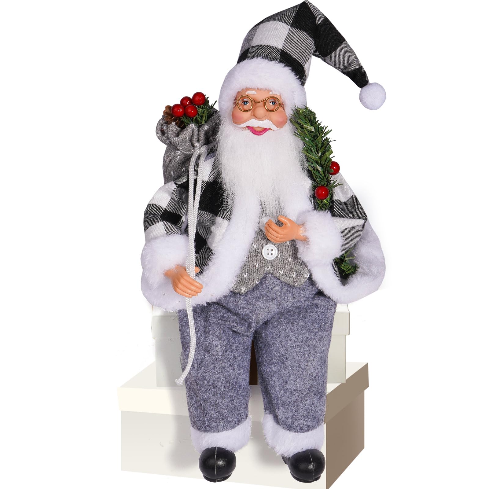 Tsophreniq 12" Sitting Santa Holiday Decoration Indoor Outdoor Use Shatterproof Materials & Washable Design Sitting Santa Holiday Decoration