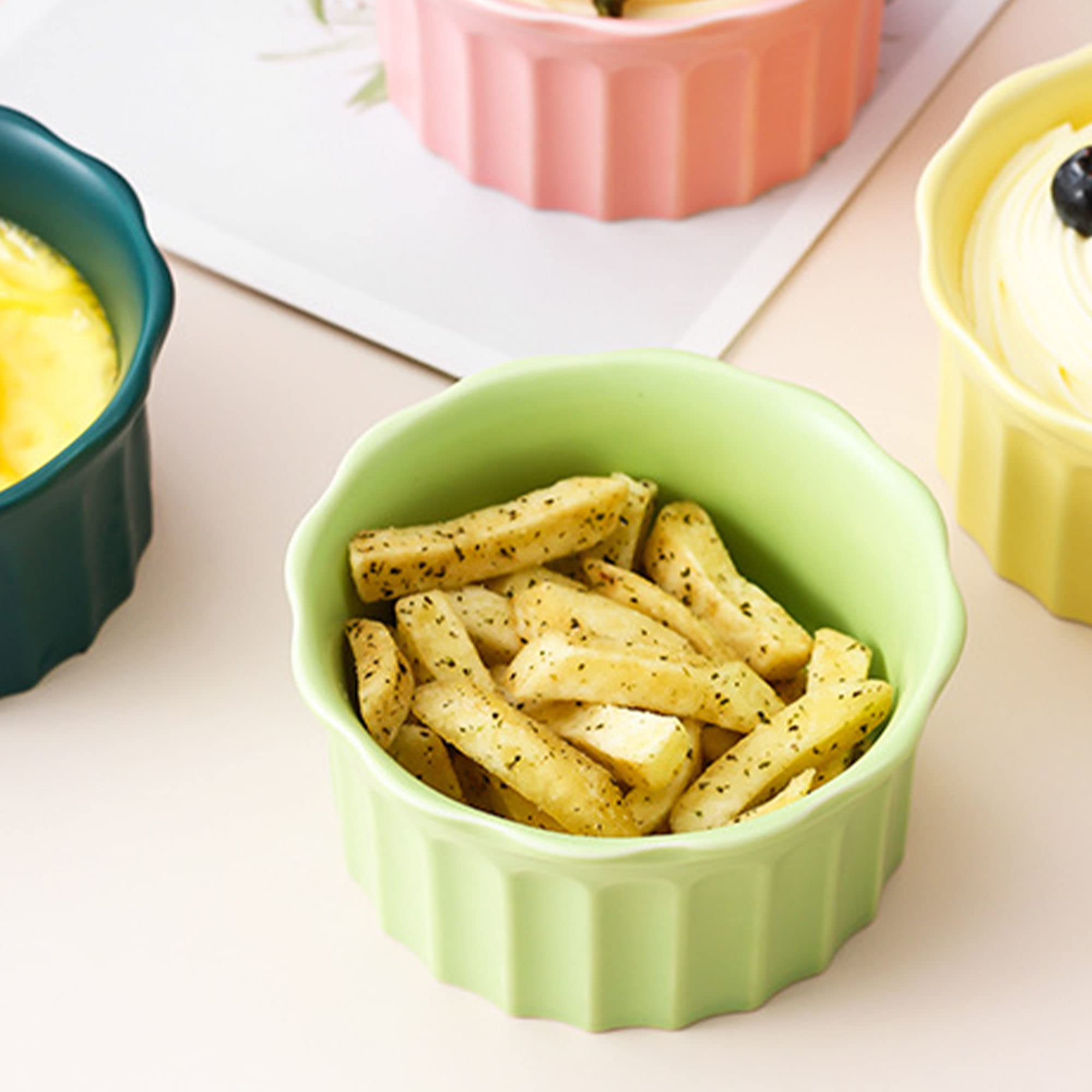 Bol à soupe, bol à riz, bol à déjeuner, ensemble de ramequins, 230 ml, ramequins à crème brûlée, plats à soufflé allant au four, ramequins à soufflé, ramequins for friteuse à air-rose-lot de 8 (Color