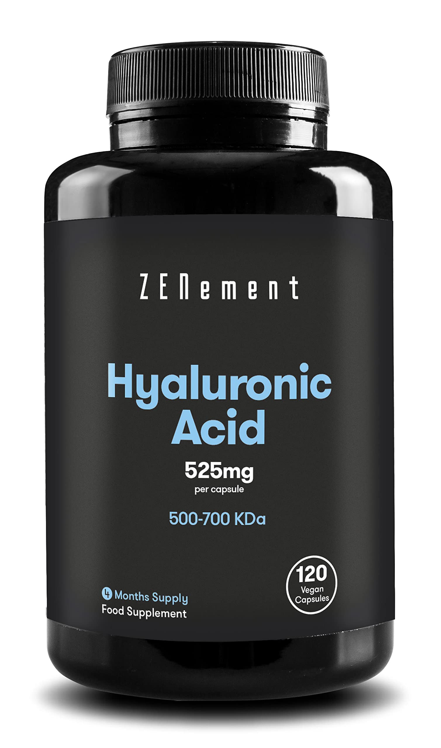 Hyaluronsyra, 525 mg, 120 Kapslar (RÀcker i 4 MÄn) | Ren, 500-700 KDa | Högkoncentrerad | Vegan, Icke-GMO, Glutenfri, GMP | Zenement
