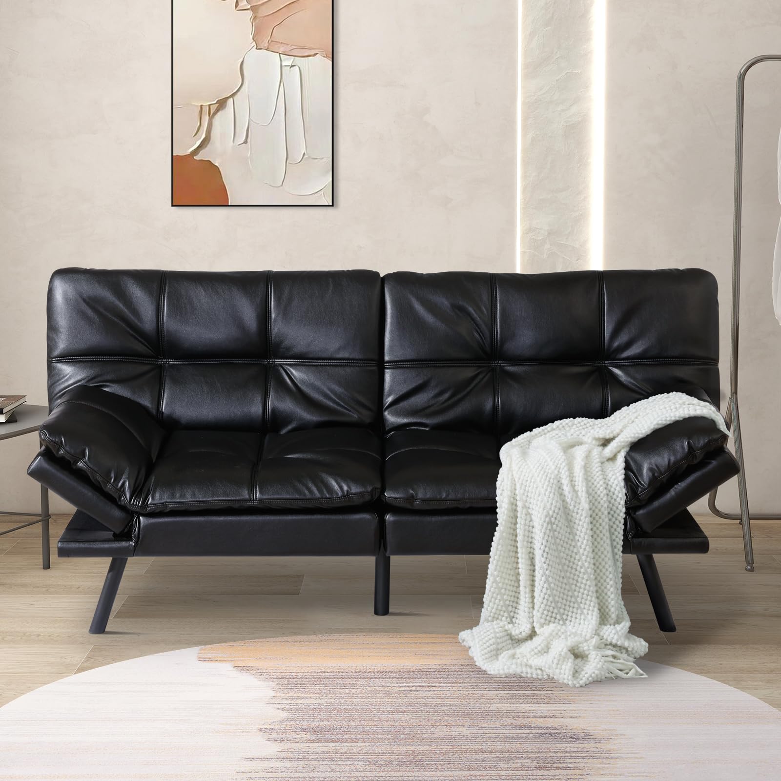 MUUEGM Faux Leather Futon Sofa Bed, Convertible Memory Foam Couch Bed for  Living Room,Small Space,Office,71