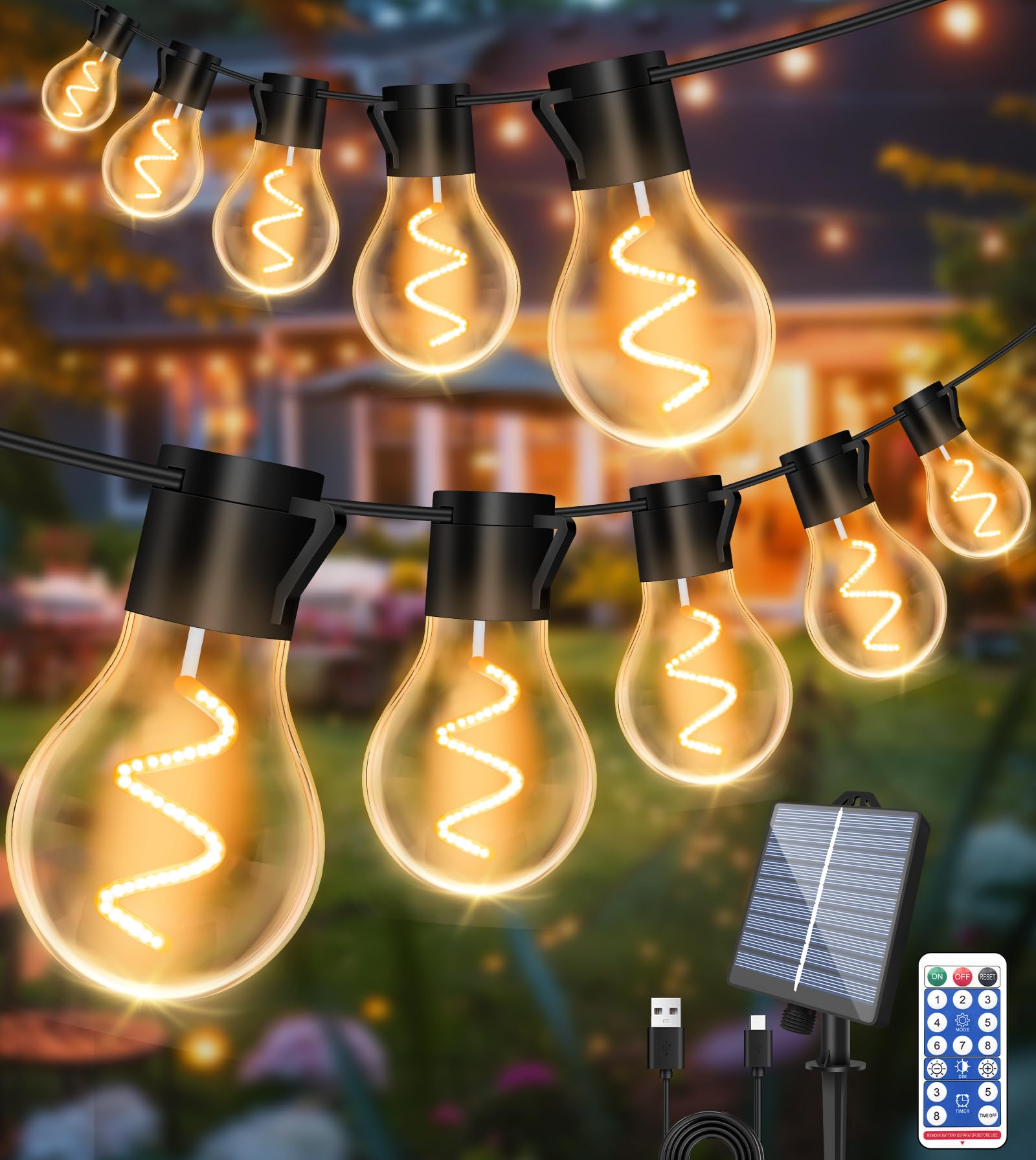 Solar Festoon Lights Outdoor 12M/39.4FT USB&Solar String Lights Outdoor
