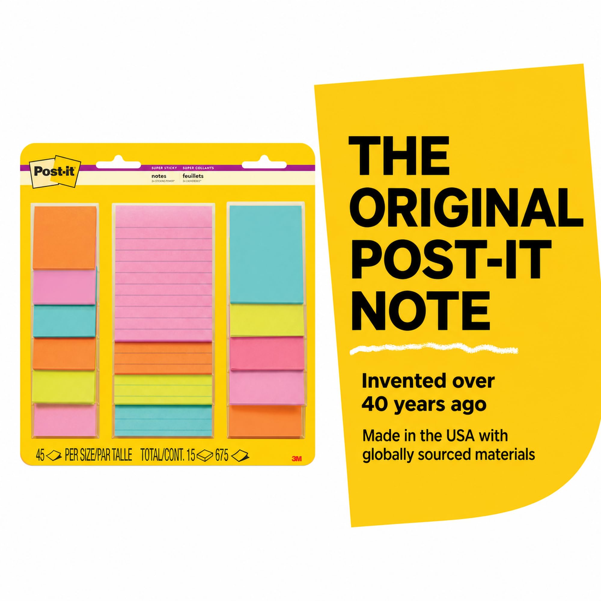 Post-it Super Sticky Notes Supernova Neon Lot de 4 paquets (60 blocs au