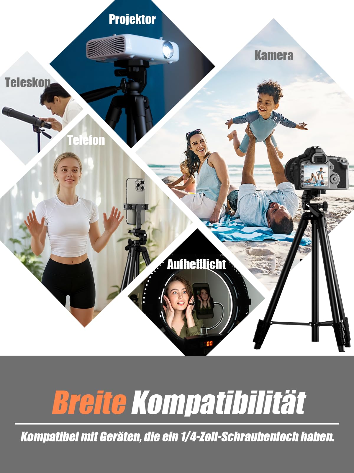 Stativ für Smartphone 180cm Kamera Stativ Leichtes Aluminium Handy Stativ mit Funkfernbedienung, Handyhalterung & Tasche, kompatibel mit Canon, Nikon, actioncam und Smartphones