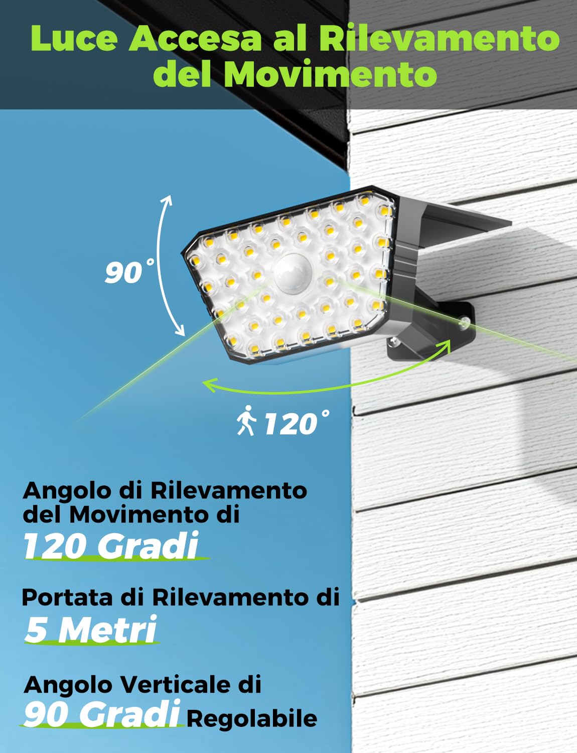 Luci Solari da Giardino con Sensore di Movimento, Lampade Solari da Esterno 6 Pezzi, 4 Modalità di Lavoro, IP67, Installazione a Parete o a Terra per Cortile e Garage - Bianco Caldo