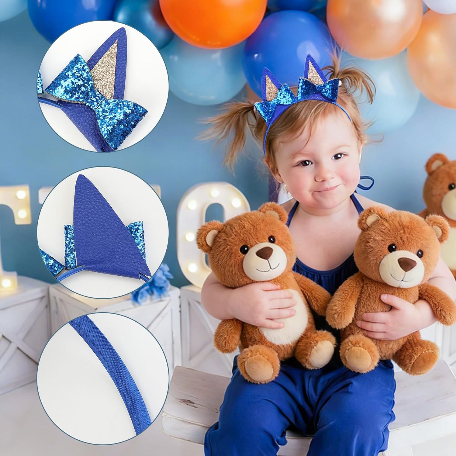 Blue Dog Ears Headbands For Girls, 1Pcs Cat Ear Headband Halloween Birthday Party Supplies Hair Accessories (Blue) image 4