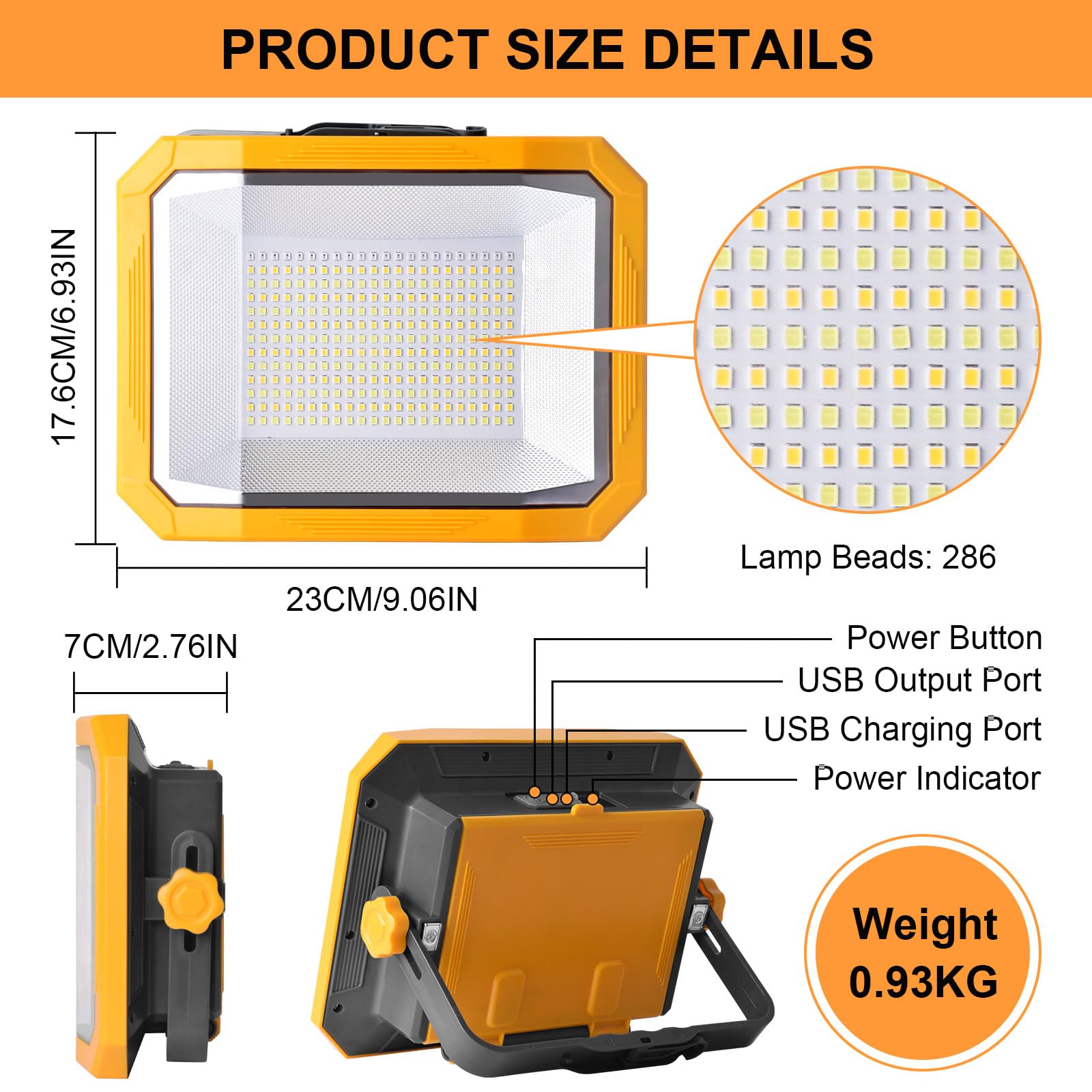Projecteur LED Rechargeable 100W, Projecteur LED Chantier Portable 12000LM Super Lumineux 13000mAh avec 2 Panneau Solaire, 4 Modes d'éclairage pour Site de Construction, Camping, Atelier