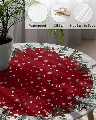 Miniatura 3 de Mantel redondo ajustable de Navidad para mesa redonda, mantel rojo floral de Navidad, mantel impermeable con borde elástico, mantel circular rojo de