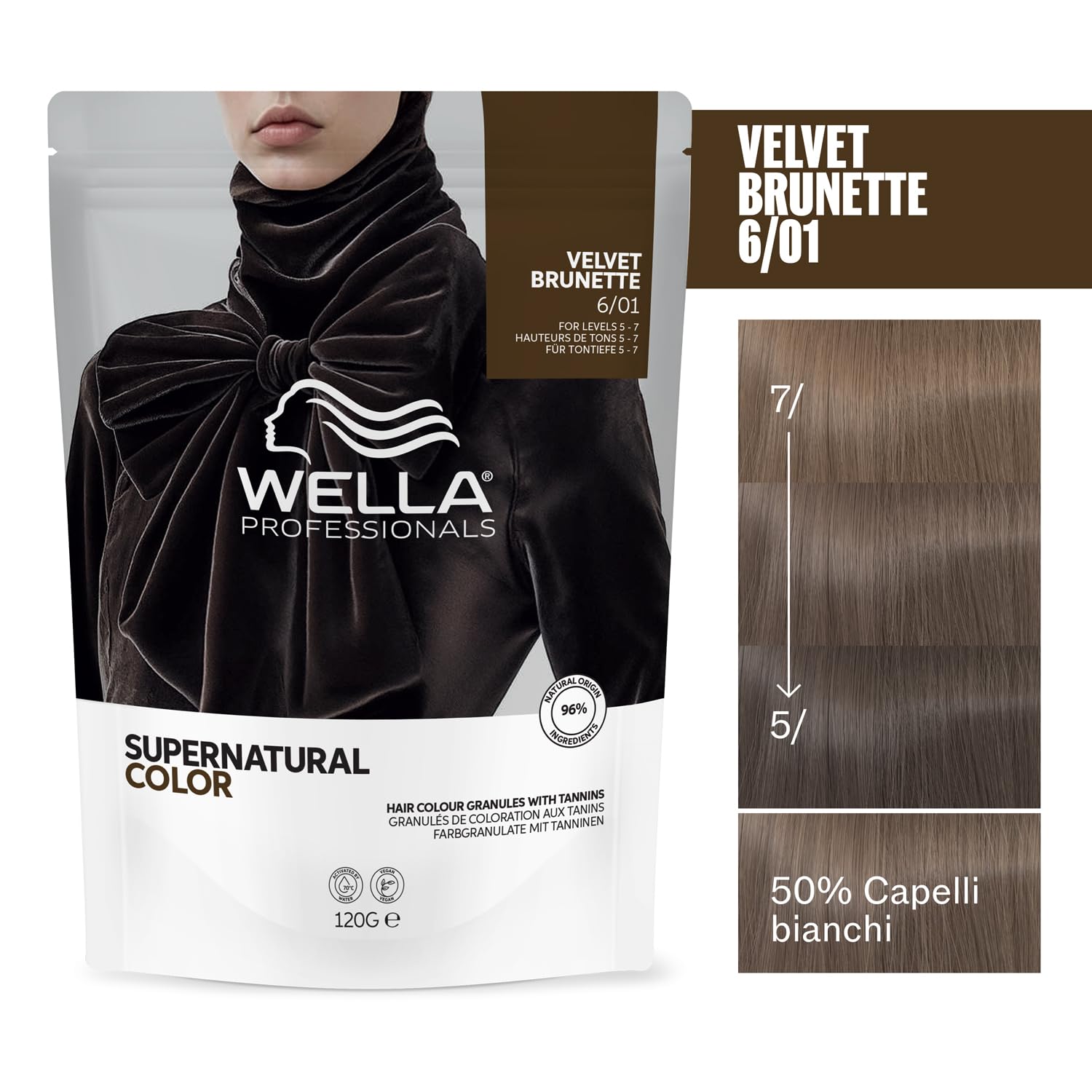 Wella Supernatural Color 6/01 Velvet Brunette 120 g, profesjonalna kolorystyka, naturalny efekt tonalizujący, delikatne krycie i jasne refleksy, naturalny i jednolity efekt