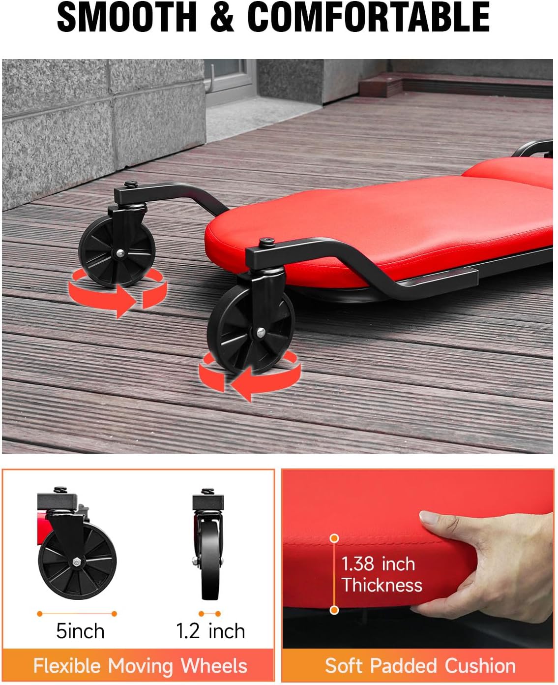 INCENDIOS 43.4 Inch Heavy Duty Mechanic Creeper with Padded Headrest & 360° Swivel Casters, Oversized Garage Creeper for Auto Repair Shop & Workshop, 330 lbs Load Capacity Automotive Rolling Creeper