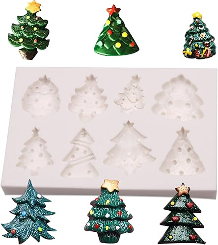 Miniatura 7 de Mini molde de chocolate para decoración de pastel de Navidad, 4 paquetes de moldes de silicona para fondant, campana, reno, hoja de invierno, moldes