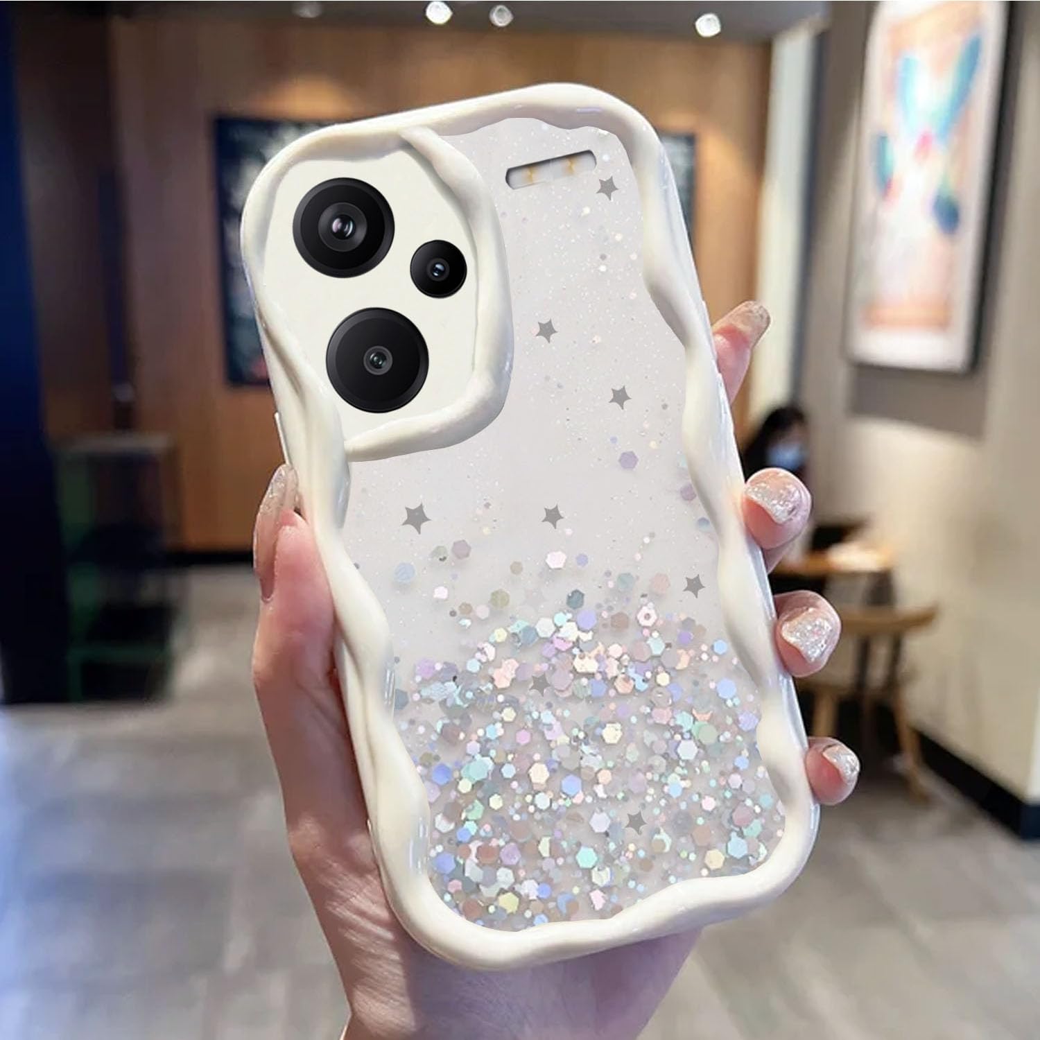 KC Back Cover for Mi Redmi Note 13 Pro Plus 5G, Dry Fixed Non Moving Glitter Curly Wave Shape Shockproof Bumper Soft Silicone Case with Camera Protection (White) (B0D1MF3WS8) Amazon Price History, Amazon Price Tracker