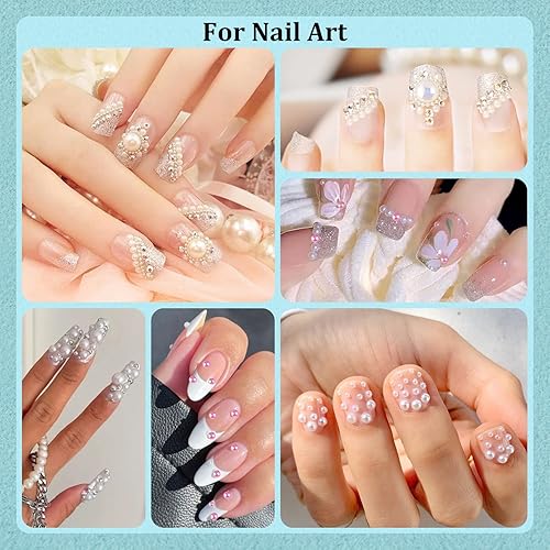 Miniatura 4 de Juego de 6 perlas y diamantes de imitación con parte trasera plana de 1.76 oz, 6 diamantes de imitación de resina rosa y azul claro, tamaño mixto de