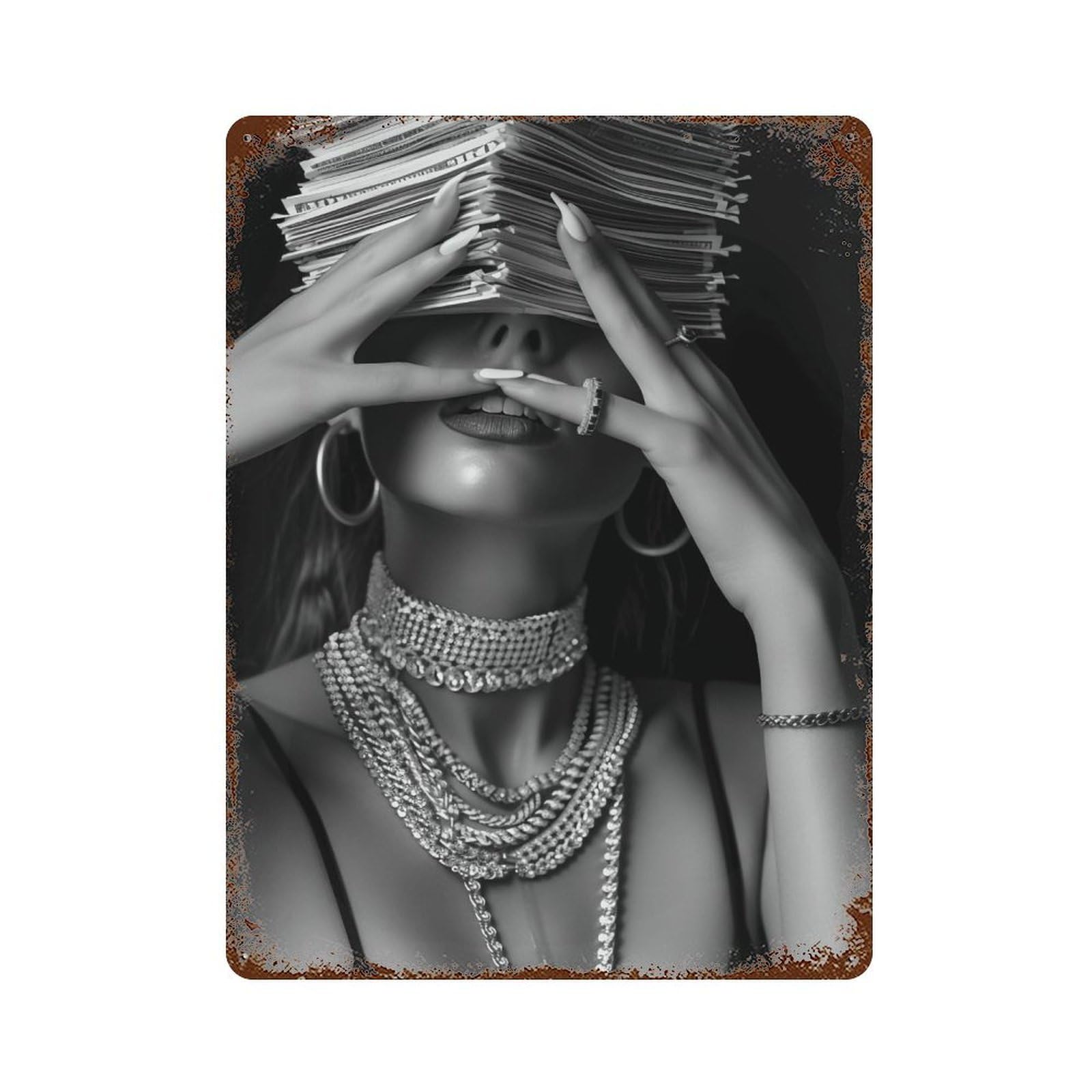 FHUYEURHRY Money Face Woman Black And White Wealth 02 Wall Decor Retro Iron Vintage Art Metal Tin Sign Poster Modern Home Cofffee Club Art Bar Shop Decorations Style-28 40x30cm