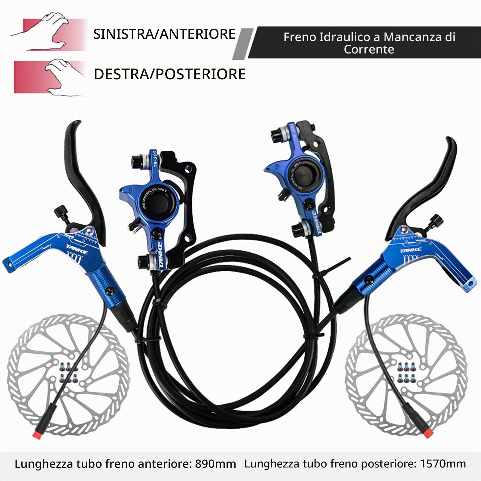 Kit Freno a Disco per Bicicletta, Kit Freno Idraulico per Bici Elettrica con Rotori da 160 Mm, Anteriore Sinistro 89cm e Posteriore Destro da 147cm, Leve per Bici Elettrica E Scooter (Viola)