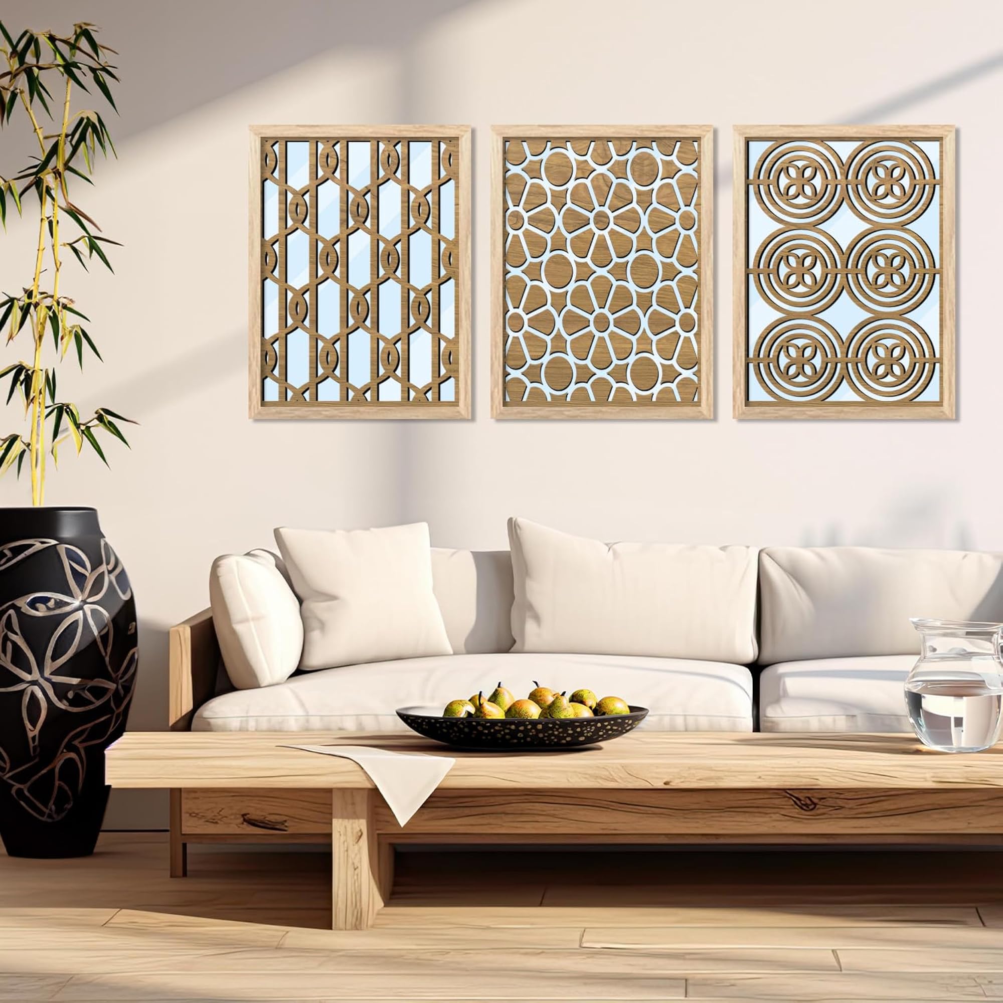 Wooden Framed Rectangular Wall Decor Mirror Set of 2
