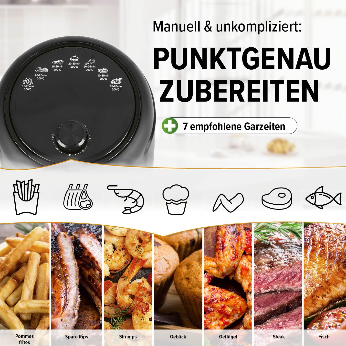 GOURMETmaxx Heißluftfritteuse 2,3L | Airfryer mit 60 Minuten Timer und 9 Funktionen inkl. Vorheizen & Warmhalten | energiesparend & geruchsarm frittieren – nahezu ohne Öl | 1000 W