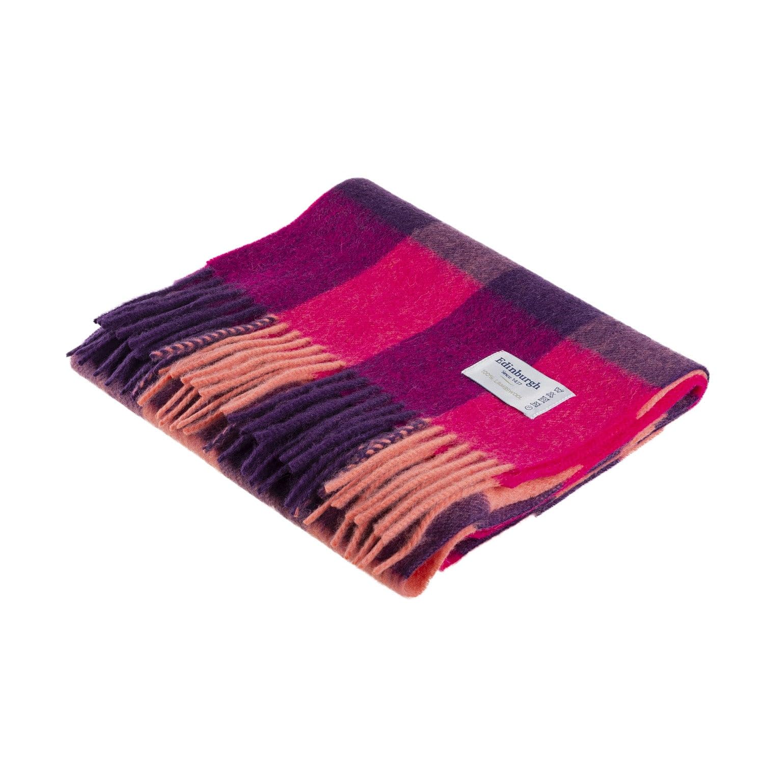 Clanwool Men's Bursted Check Orange/Pink 100% Lambswool Tartan Scarf Classic Edinburgh Style Wool Scarf With Fringes – Essential Accessory