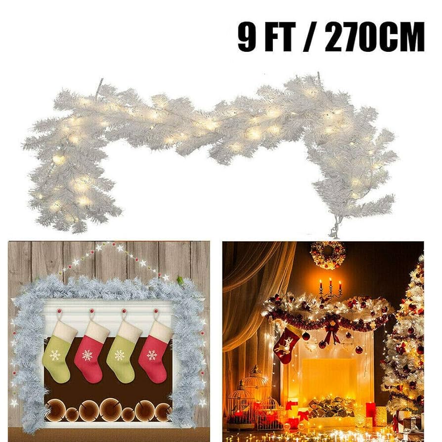 9FT Christmas Garland With Lights, Battery-Operated Pre-Lit Garland