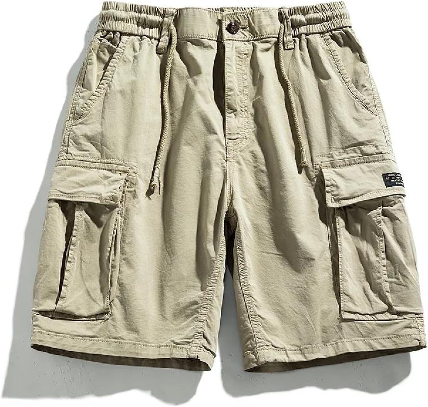 Men's Summer Solid Color Cargo Shorts Elastic Waist Multi-Pocket Casual Beach Jogger Shorts
