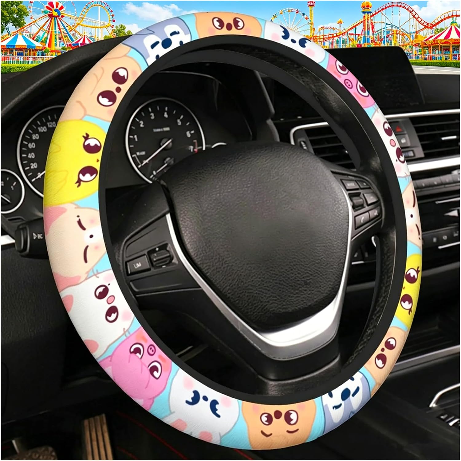 Sk-z Steering Wheel Cover Cute Korean K-pop Groups SKZZoo Steering Wheel Covers for Women,Wonderful sk-z Stay Fans Gifts (Blue)