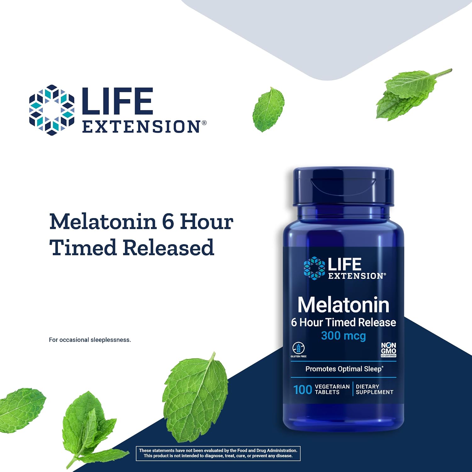 Life Extension Melatonin 6 Hour Time Release - 300 mcg - For Sleep Quality, Hormone Balance, Immune Function and Anti-Aging - Gluten-Free, Non-GMO - 100 Vegetarian Tablets