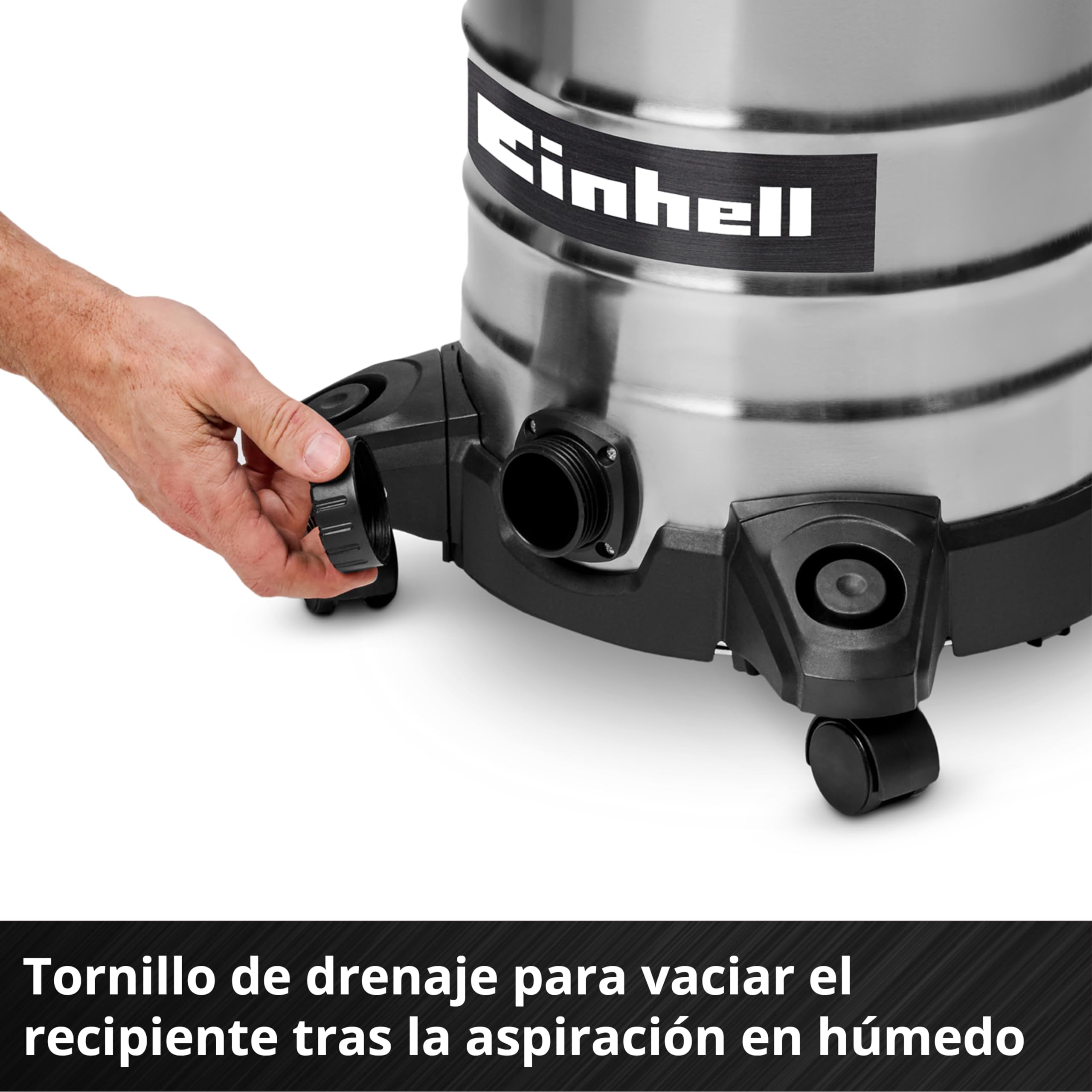 Einhell Aspirador en seco y húmedo TC-VC 3055 S (950 W, 190 mbar de Potencia de aspiración, Recipiente de Acero Inoxidable de 30 L, Ruedas, Soporte para Accesorios, Incl. DIV. filtros y boquillas)