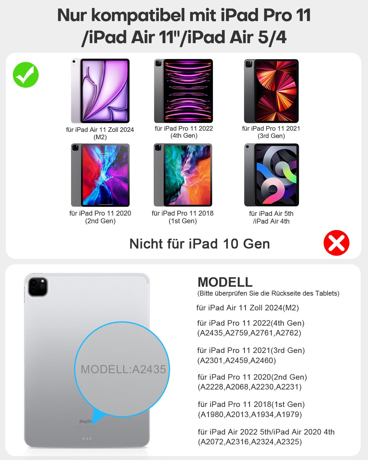 TECURS Teclado para iPad Air de 11 pulgadas (M3/M2, 2025/2024), iPad Air 5/4 (2022/2020) Funda con teclado, Magic Keyboard para iPad Pro 11(4ª/3ª/2ª/1ª generación) con trackpad, QWERTZ, blanco
