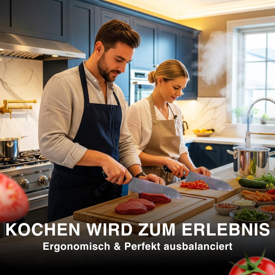 Santoku Damastmesser 18cm,Profi Kochmesser aus 67 Lagen VG10 Stahl | Handgeschmiedete Klinge, Echte Damastmusterung, G-10 Griff, Japanisches Kochmesser Extrem Scharf, Test "SEHR GUT"