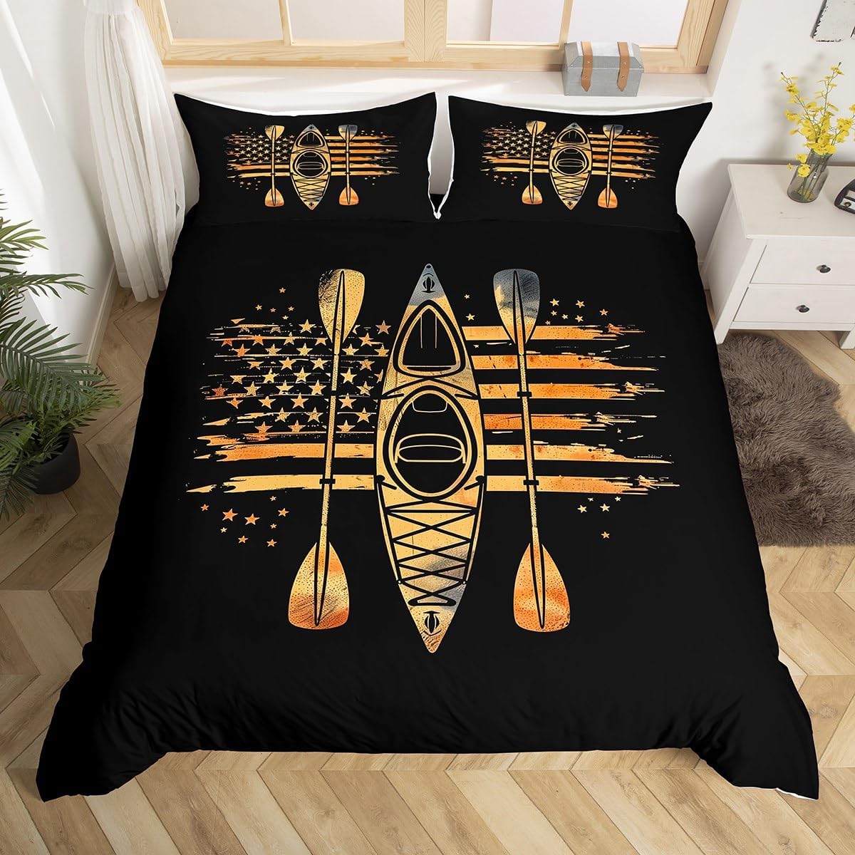 Erosebridal Kayaking Comforter Cover Twin | Rowing Oar Boat Duvet Cover for Kids Teens Geometric Stripes Bedding Set Athletic Competition Bed Set