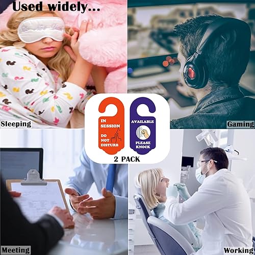 Miniatura 6 de Letrero con texto en inglés "In Session Do Not Disturb", paquete de 2 letreros para colgar puerta, doble cara, ideal para oficina, hotel, escuela,