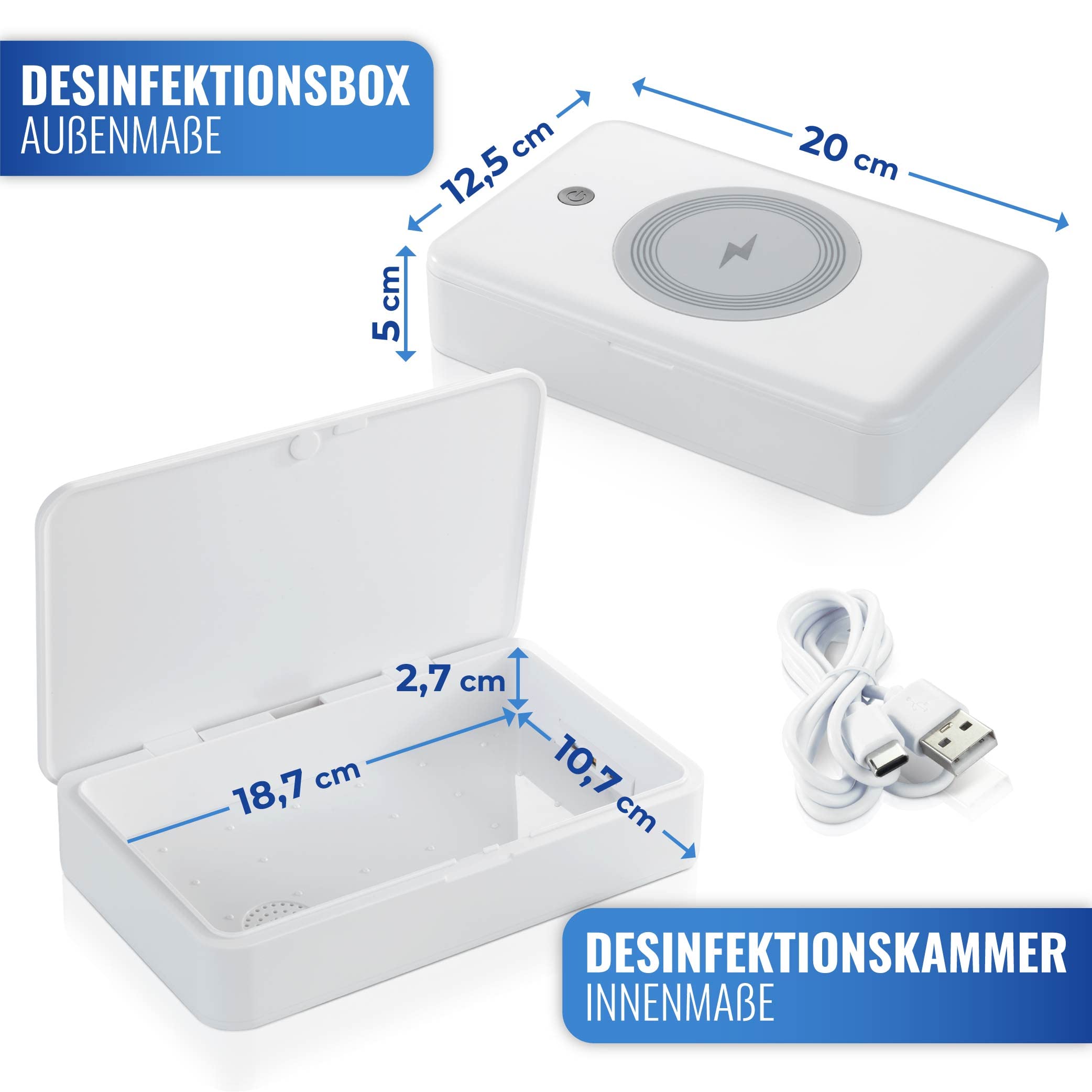 Maximex 2in1 UV Desinfektionsbox - Desinfektion mittels UV Licht, Kunststoff (ABS), 12.5 x 5 x 20 cm, Weiß