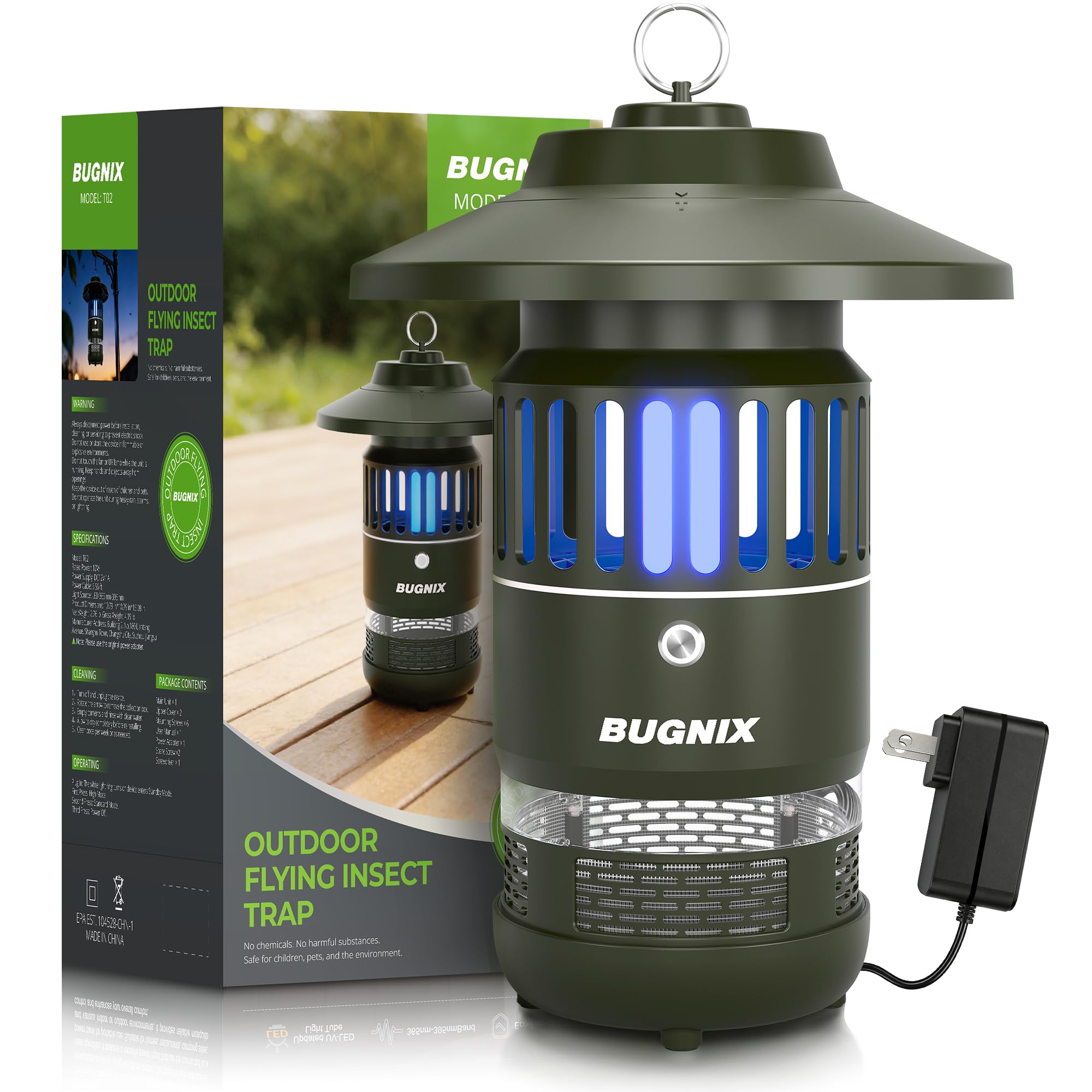 12V Plug-in 1/2 Acre Mosquito Trap Outdoor Indoor, UV LED Fan Insect Trap, Corded Electric Bug Catcher for Patio Garden Backyard, Quiet No-Zap Flying Insect & Gnat Trap, Bug Zapper Alternative