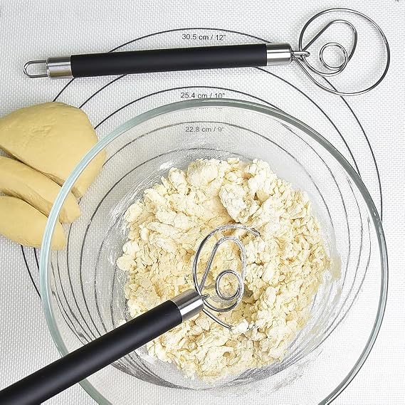 Stainless Steel Dough Whisk, Dough Mixer with Anti-Slip Handle Bread Whisk Dough Blender Baking Tool for Cake Bread Biscuits Muffins and Pancakes