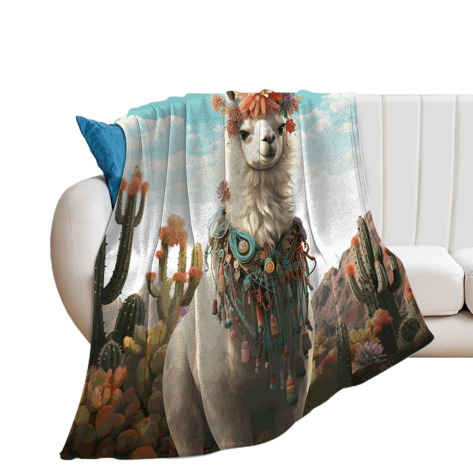 Mexican Llama Cactus Throw Blanket for Couch Super Soft Warm Lightweight Throw Blankets Cozy Flannel Thick Warm Blanket Decorative and Giftable Blankets Suitable for All Seasons