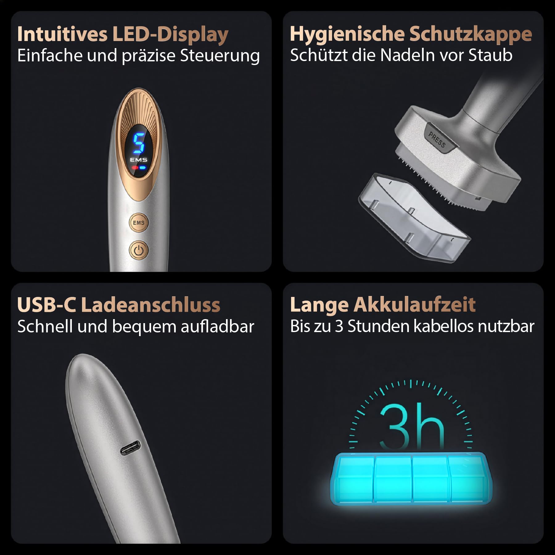 P-Beauty Derma Stamp BioPen BIO6 - mikroneedling Pen – Dermastamp z wyświetlaczem EMS i LED – urządzenie 4 w 1 do zapobiegania starzeniu się, ujędrniania skóry, zmarszczek, blizn potrądzikowych