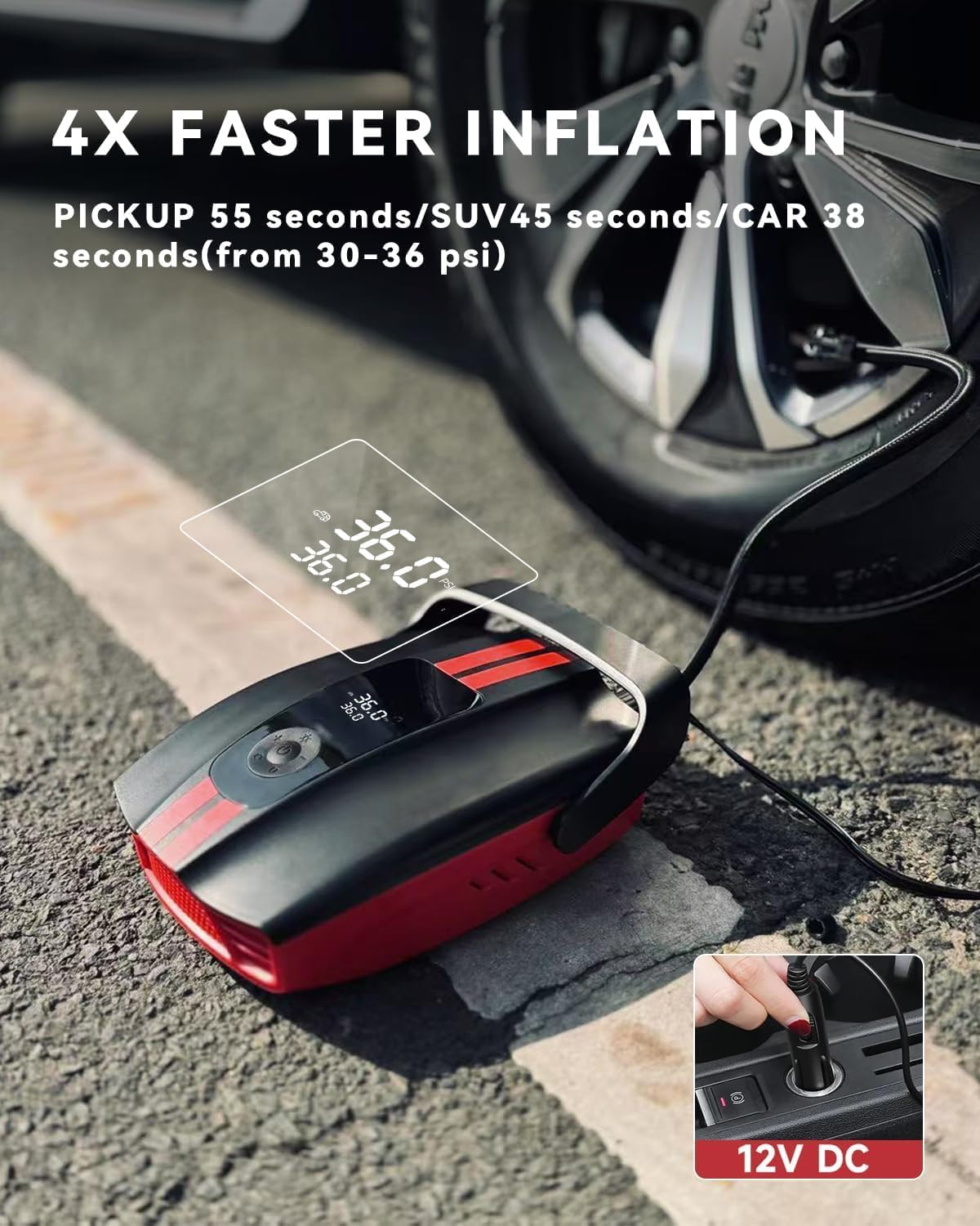 ZFOX 50PSI Paddle Board Pump,Dual Motor SUP Pump with HD LED Display & 9 Nozzles - Auto-Shutoff & Auto Overheat Protection,12V DC Electric Air Pump for Paddle Board/Kayak/Tent/Boats/Tyres etc. - Image 4