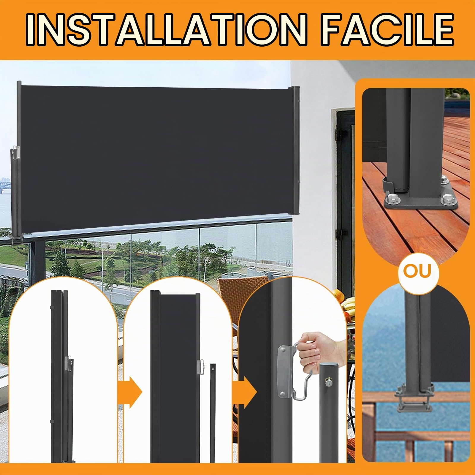 Brise Vue Retractable, Paravent Exterieur Retractable Store Exterieur Opaque, Protection de l'intimité et du Vent pour Balcon Terrasse Exterieur, Anthracite Store latéral, 100x300cm