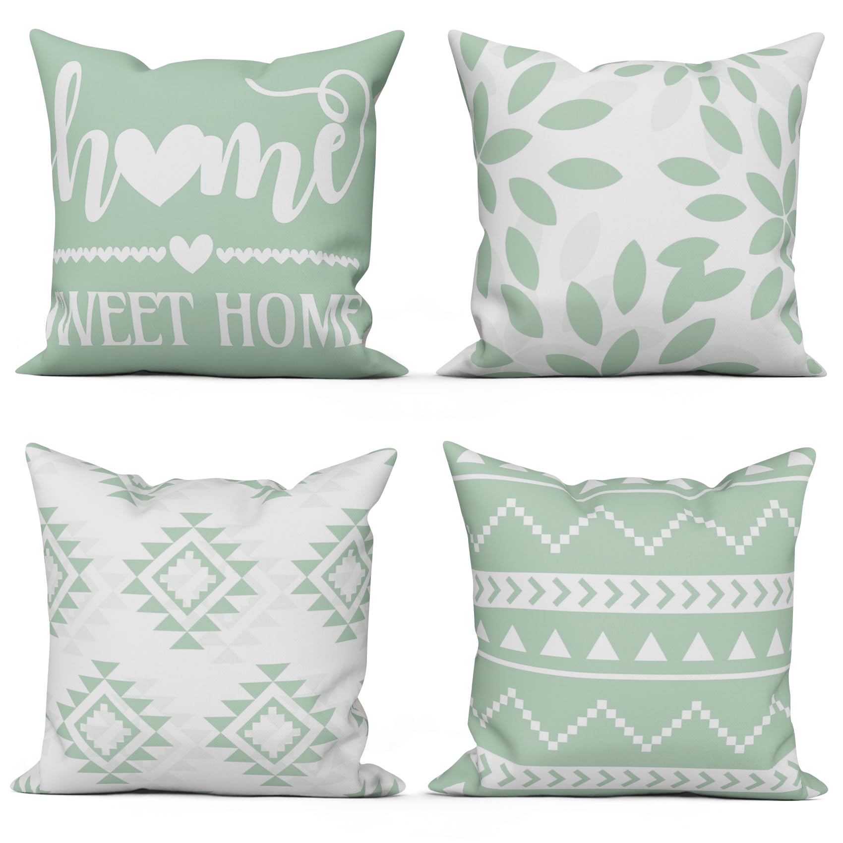 Housses de coussin vert sauge 60x60 cm lot de 4 taies d'oreiller carrées géométriques pour canapé