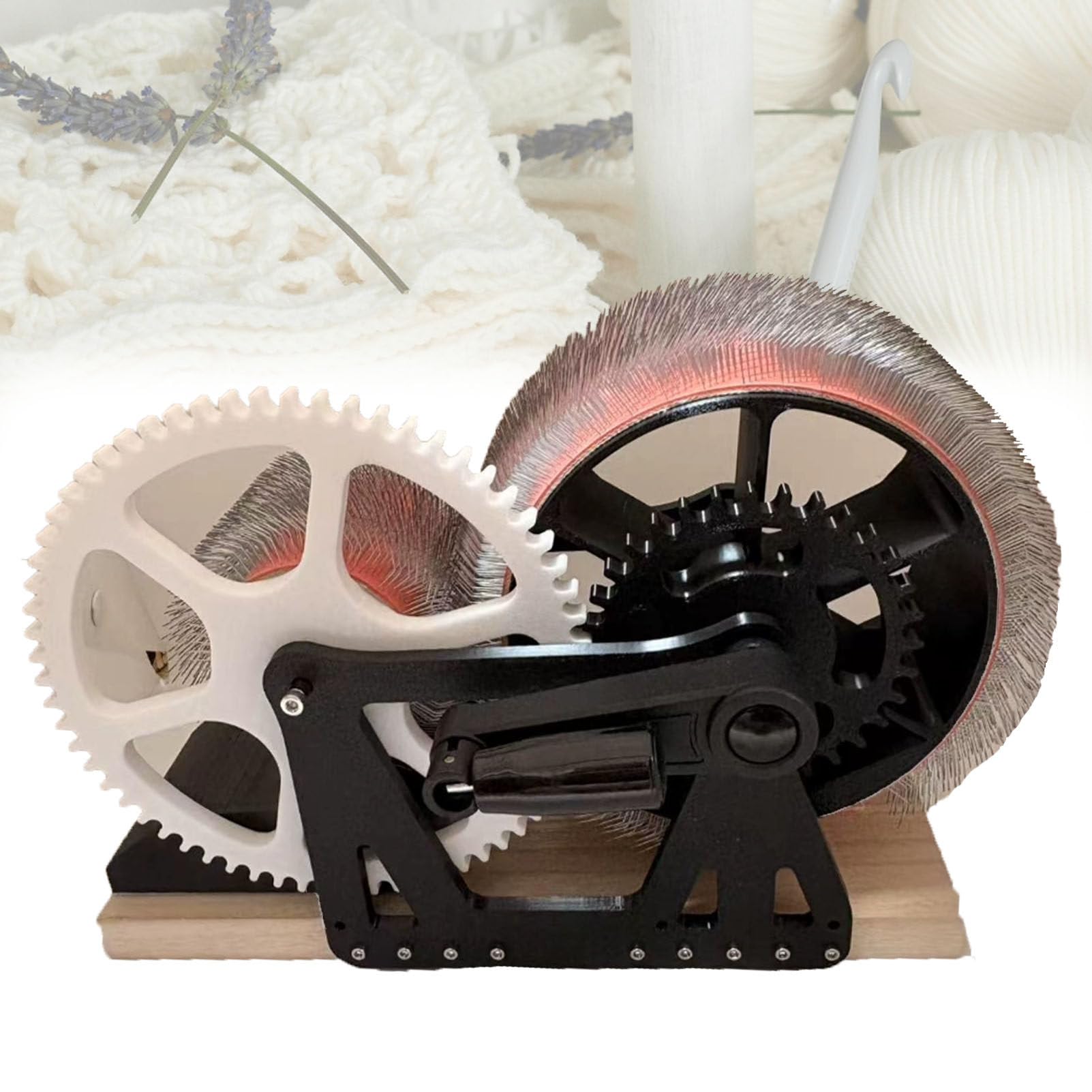 Pfps Wooden Wool Blending Board, Drum Carder with Hand Crank, Manual Fiber Carding Machine for Spinning, Felting, Crafting, Handmade Wool Felt Projects Blackwhite