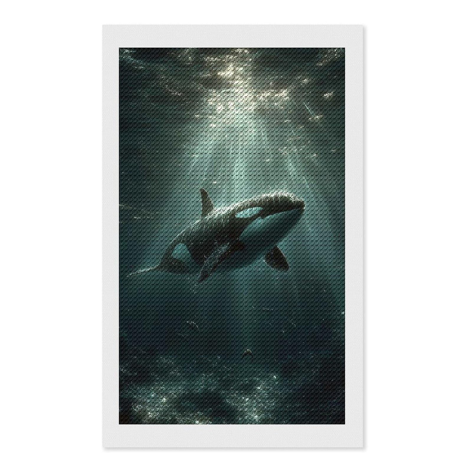 Junmoney Orca Whale Swimming Underwater with Sunbeams Diamond Art Canvas 12"x20", for Adults, Pleasing Wall Art Project, Modern Decor, Gift Idea, Nice Detail and Sparkle