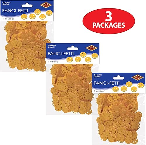 Miniatura 6 de Beistle Confeti de plástico con caras sonrientes de 3 onzas para decoraciones de mesa retro y celebraciones alegres