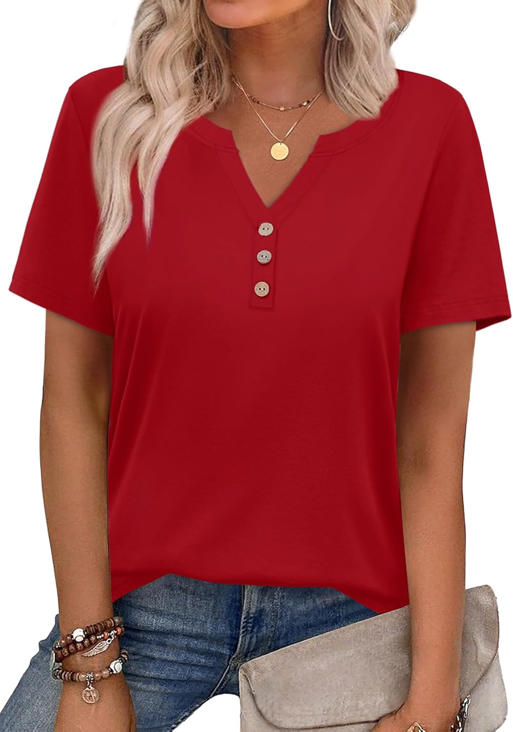 XIEERDUO Womens Summer Tops Short Sleeve Henley Shirts Casual V Neck T Shirts Business Work Blouses Dressy 2026 - Image 2