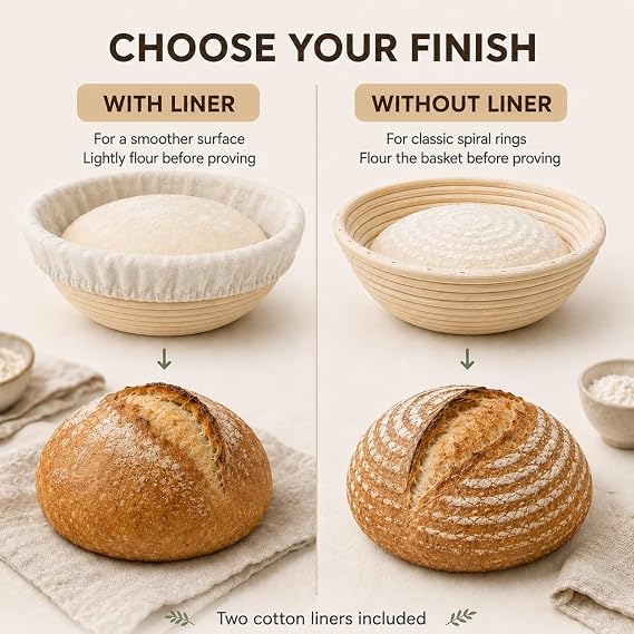 Sourdough Proving Baskets, 23cm Round & 25cm Oval Bannetons, Pack of 2