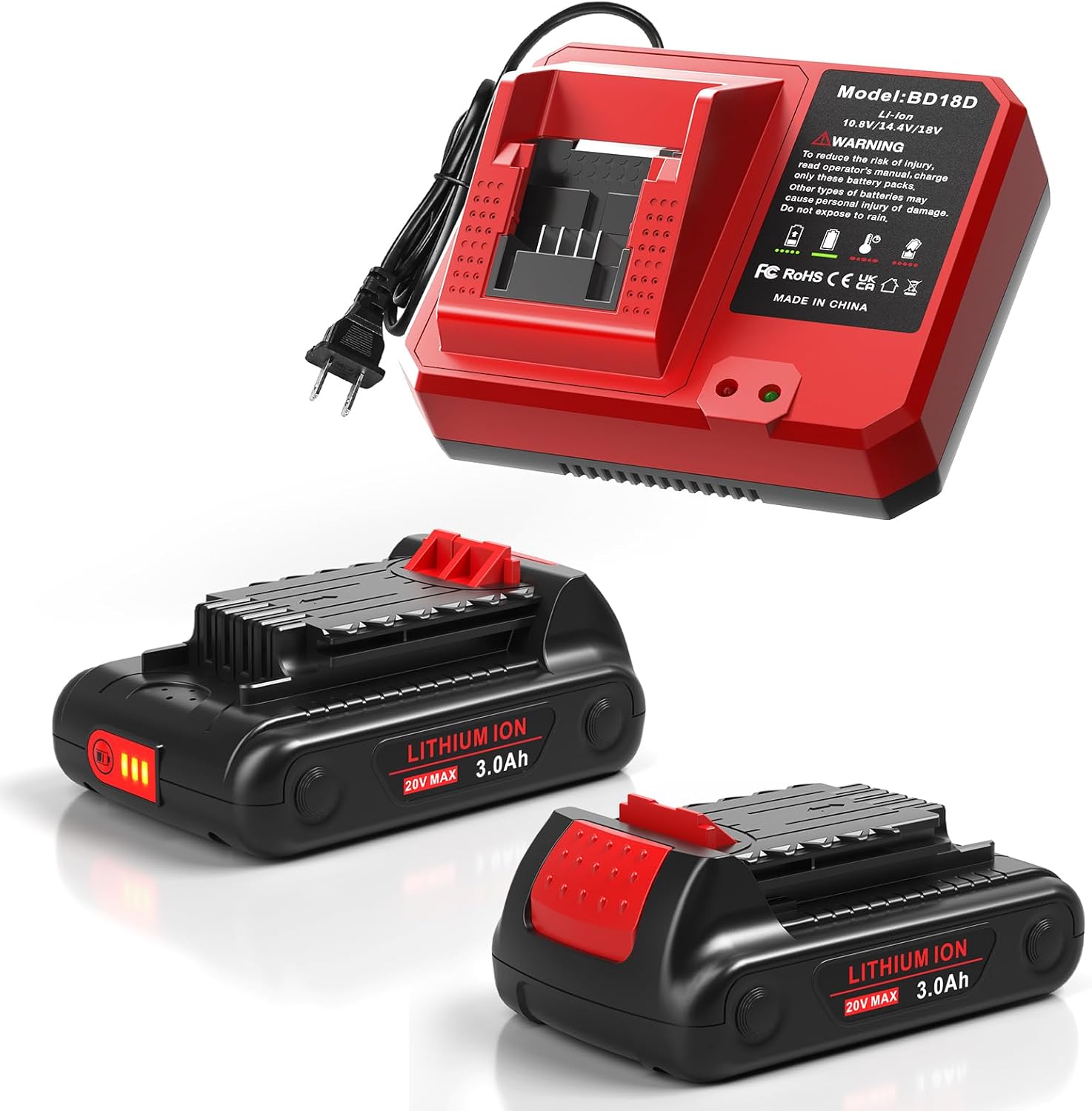 Amityke 20v Lithium Battery 3.0Ah 2Pack for Black and Decker Battery with Charger Compatible with Cordless Power Tools Drill LB2X4020 LB2XR20 LBXR20 LBXR2020 LBX20 LBXR2520