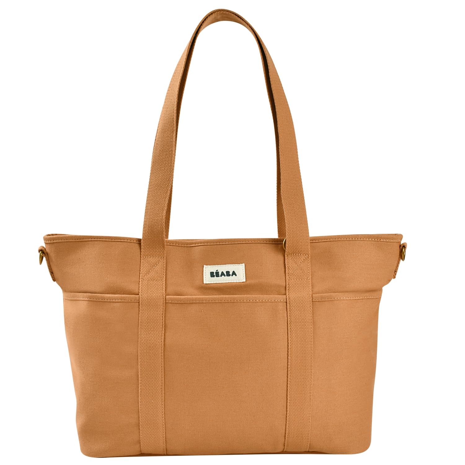 BÉABA, Sac à Langer Madrid Modulable 22L – Tote Bag Grande Capacité, Sac à Langer Bébé Maman Papa avec 11 Poches, Poche Isotherme, Attache Poussette, Tapis à Langer Matelassé, Ocre