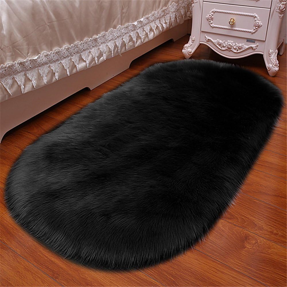 Long Faux Fur Artificial Skin Rectangle Fluffy Chair Seat Sofa Cover Carpet Mat Oval Shaggy Area Rug Living Bedroom Home Decoration (2ft x 3ft, Purple)