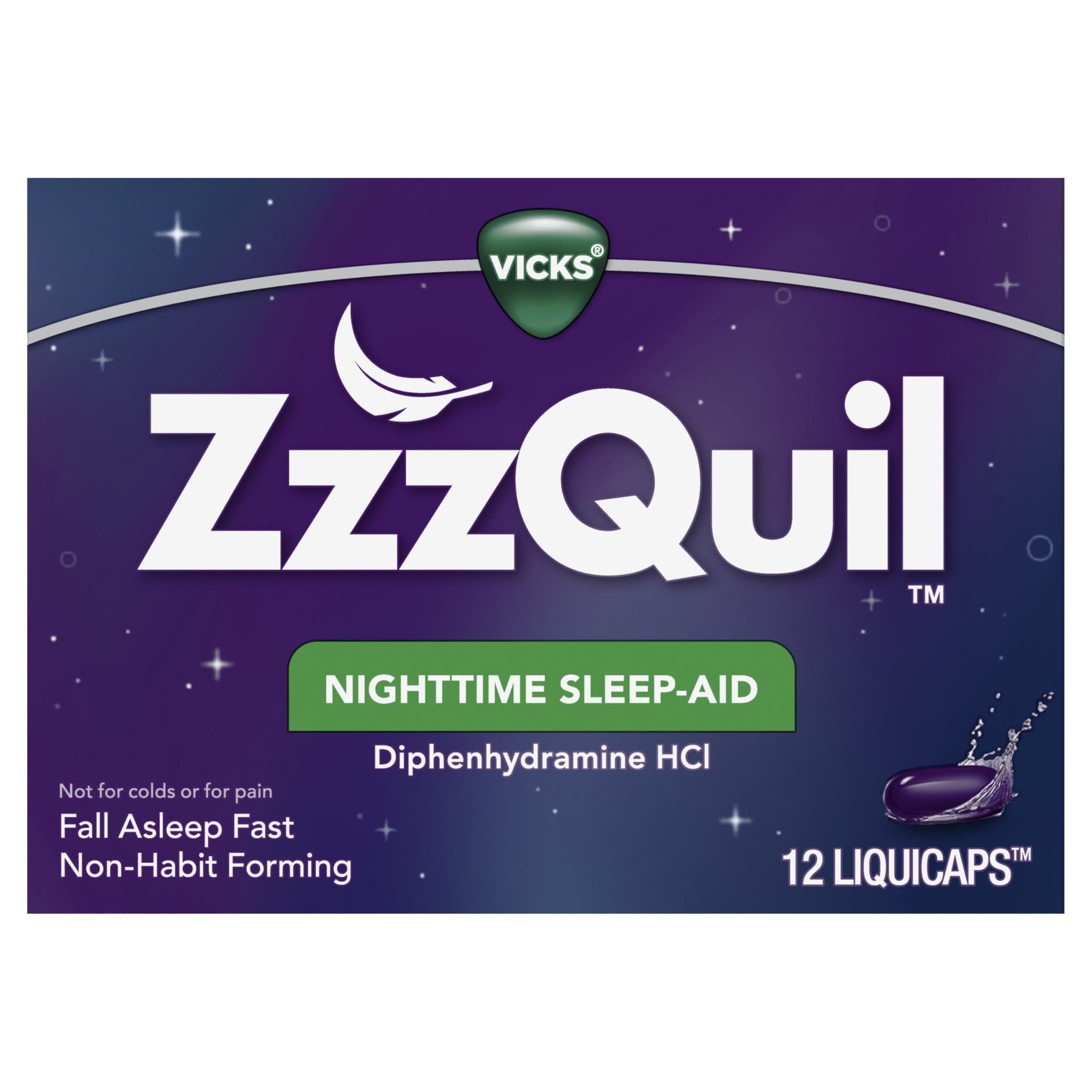 ZzzQuil, Nighttime Sleep Aid LiquiCaps, 25 mg Diphenhydramine HCl, No.1 Sleep-Aid Brand, Non-Habit Forming, Fall Asleep Fast, 12 Count — Amazon image 11