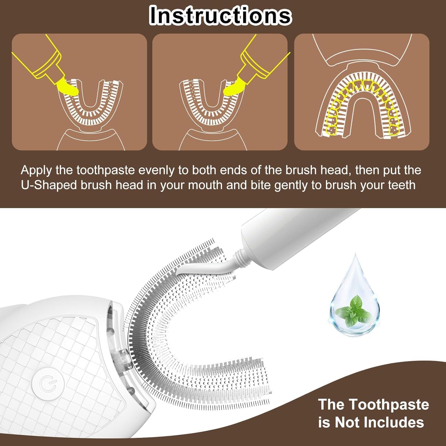 Electric Toothbrush for Adults,U Shaped Automatic Toothbrush for 360-degree Cleaning, 3 Modes for Whitening, Wire