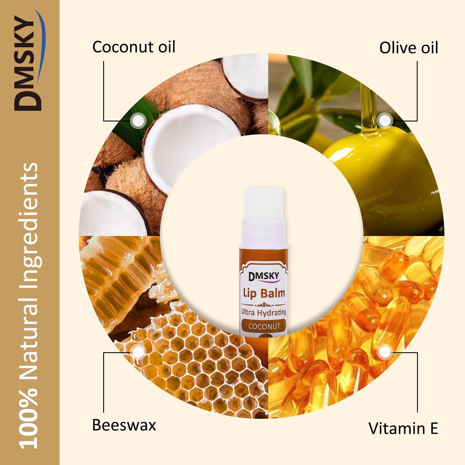 DMSKY Hydrating Lip Balm with Vitamin E and Coconut Oil