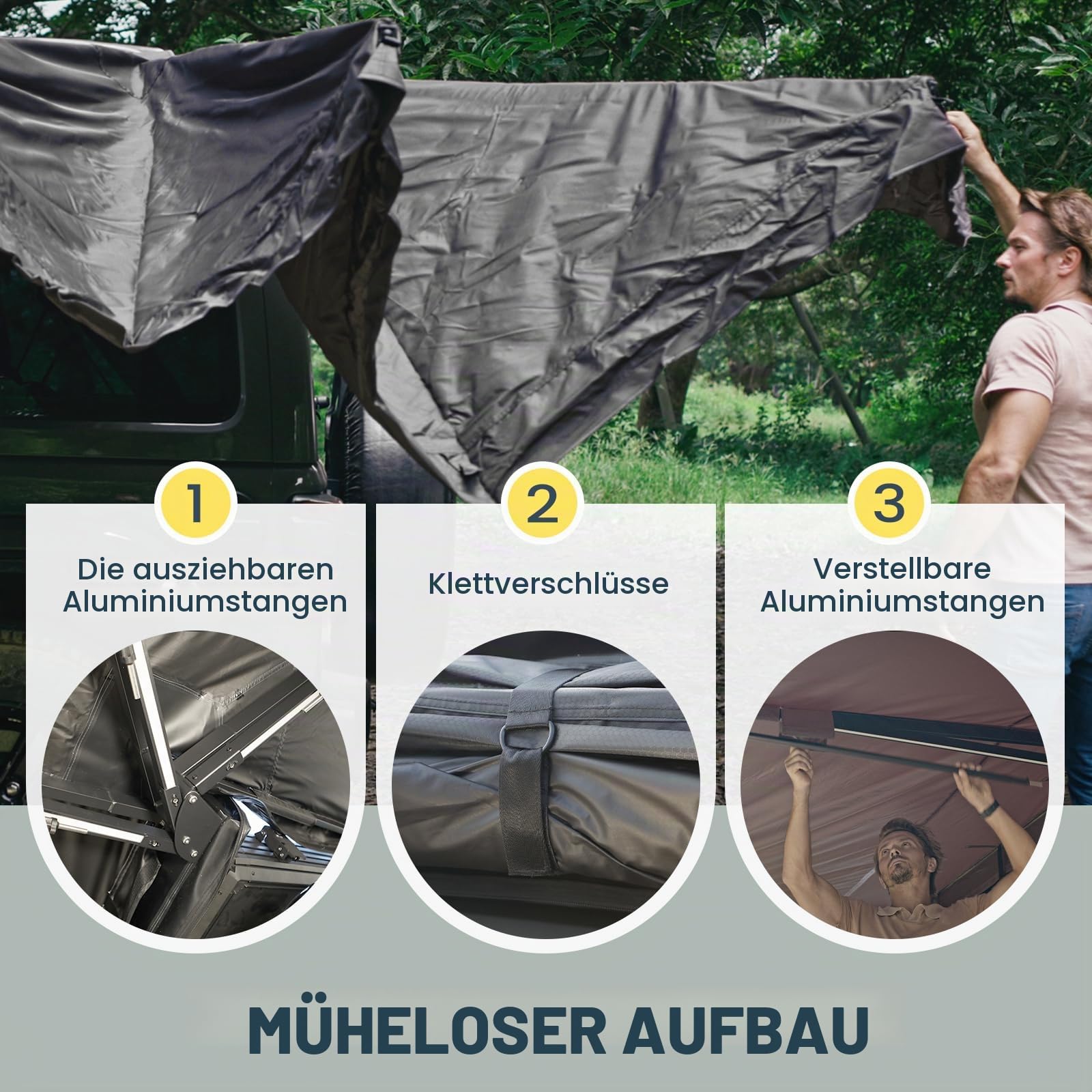 270 Auto RV Vorzelt für Wohnmobil - Overland Zelt Fahrzeug Markisen Ersatz Vordach Markise, Universal Seitenschiebe für SUV LKW Van Anhänger (grau, Fahrerseite) | Freistehende 270 Auto-Markise mit LED-Beleuchtung, schneller Einrichtung und breitem Schatte